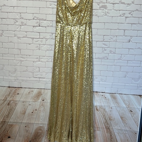 Gold Sequin Revelry Bridesmaid Evening Gown Dress Spaghetti Strap Size 10 lined - Picture 6 of 7